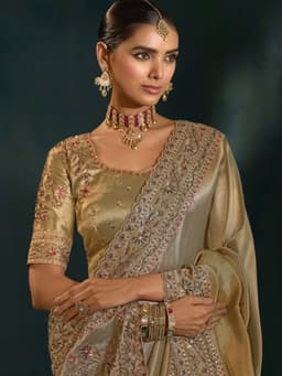 Grey Ziraf Silk Designer Bridal Wear Saree
