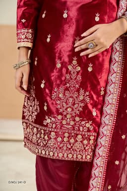 Wine Red Velvet Salwar Suit