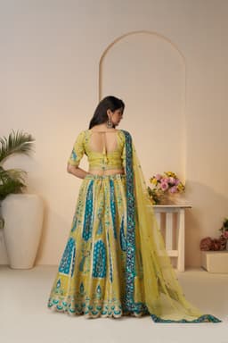 Yellow Peacock Bridal Haldi Wear Lehenga