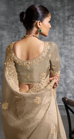 Champagne Gold Designer Tissue Saree | Wedding Saree Collection