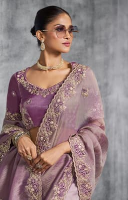 Mauve Purple Designer Tissue Saree | Indian Saree for Wedding Guest