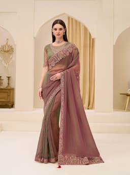 Luxury Dusty Mauve Engagement Georgette Designer Saree