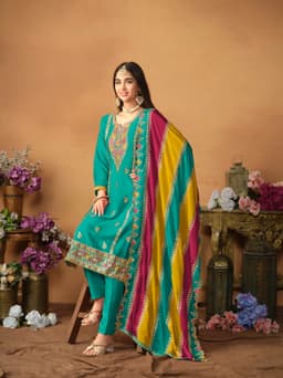Turquoise Pakistani Silk Suit