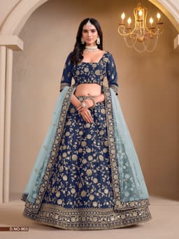 Navy Blue Art Silk Wedding Lehenga
