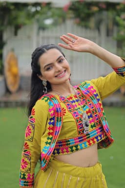 Parrot Green Gamthi Lehenga for Navratri, Garba & Dandiya