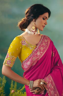 Rani Pink Dola Silk Saree With Zari Border