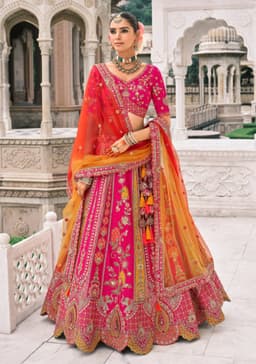 Hot Pink Designer Silk Bridal Lehenga Choli