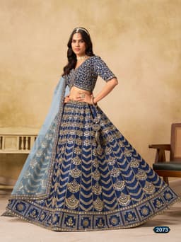 Royal Navy Blue Art Silk Bridal Lehenga Choli