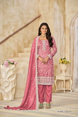 Pink Organza Embroidered Suit