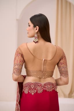 Magenta Satin Georgette Embroidered Party Saree