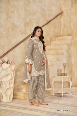 Taupe Patiala Silk Suit Set