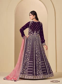 Purple Velvet Embroidered Anarkali