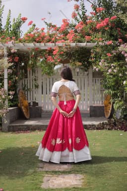 Ivory Wine Lehenga with Mustard Gamthi Blouse