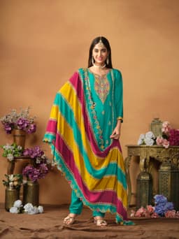 Turquoise Pakistani Silk Suit