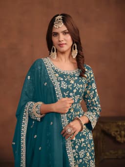 Teal Blue Georgette Palazzo Suit