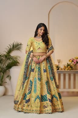 Yellow Banarasi Silk Bridal Haldi Lehenga