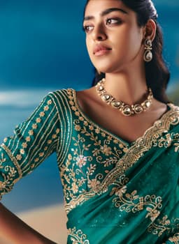 Emerald Green Party Wear Satin Organza Saree