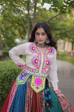 Multicolor Cotton Lehenga with Gamthi Mirror Blouse