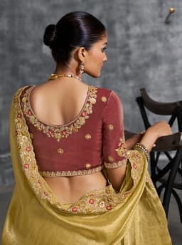Gold Tissue Zari Saree with Embroidery | Wedding Saree Collection
