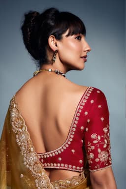 Golden Mustard Tissue Organza Saree for Wedding Wear