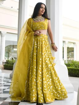 Mustard Yellow Georgette Haldi Designer Lehenga