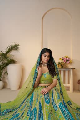 Green Peacock Bridal Mehendi Wear Lehenga