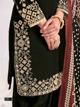 Black Roman Silk Patiala Suit