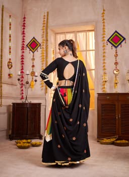 Black Viscose Cotton Navratri Lehenga Choli