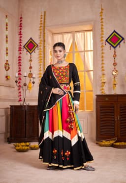Black Viscose Cotton Navratri Lehenga Choli