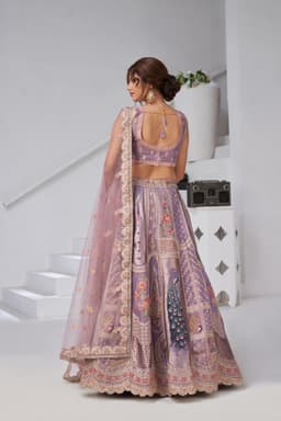 Lavender Raw Silk Peacock Motif Lehenga for Wedding