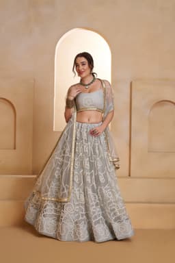 Grey Designer Net Party Wear Lehenga Choli