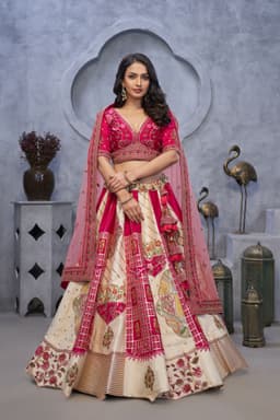 Pink Ivory Banarasi Silk Designer Bridal Lehenga