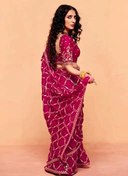 Pink Fendi Satin Heavy Sequins Embroidered Wedding Saree