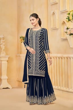 Navy Blue Faux Georgette Sharara Suit