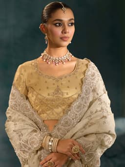 Cream Banarasi Jari Bridal Saree