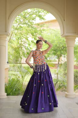 Purple Heart Embroidery Lehenga for Garba & Navratri