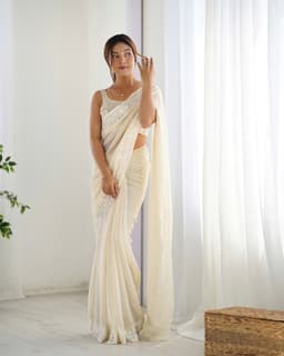 Ivory Sequin Georgette Saree