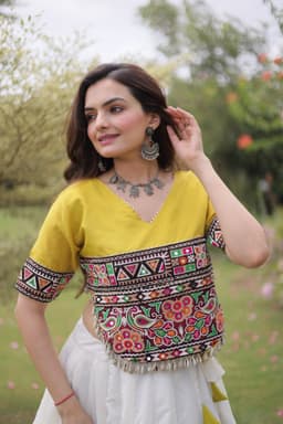 Ivory & Mustard Gamthi Lehenga with Lotus Gota
