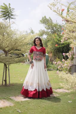 Ivory Wine Lehenga with Lotus Gota & Gamthi Blouse