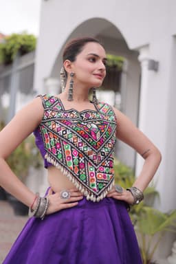 Purple Gamthi Lehenga with Multicolor Blouse & Coconut Gota