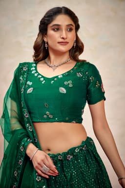Teal Fendy Silk Lehenga Choli
