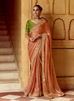 Peach Bridal Reception Designer Saree