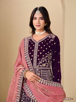 Purple Velvet Embroidered Anarkali