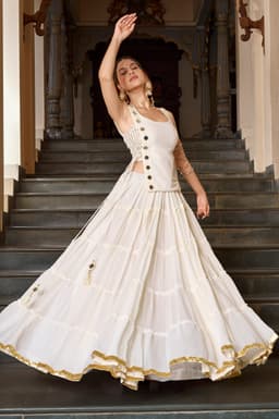 Ivory White Gamthi Lehenga for Navratri & Garba Nights