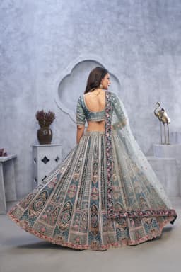 Grey Banarasi Silk Bridal Wedding Lehenga
