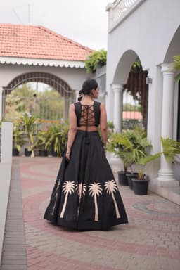 Black Cotton Lehenga with Kutchi Gamthi Blouse