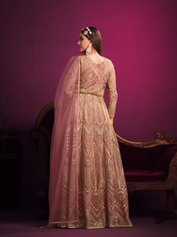 Traditional embroidered anarkali suit party wear with flowing dupatta