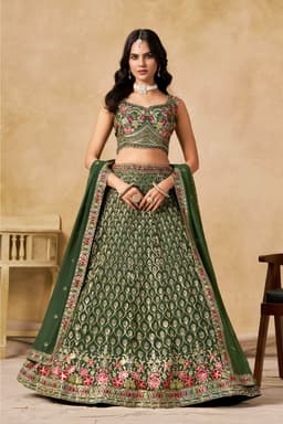 Green Embroidered Georgette Lehenga Choli
