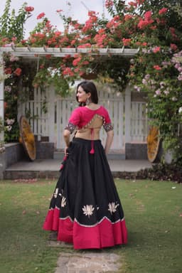 Black Lotus Lehenga with Hot Pink Gamthi Blouse