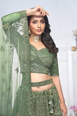 Green Peacock Bridal Mehendi Lehenga